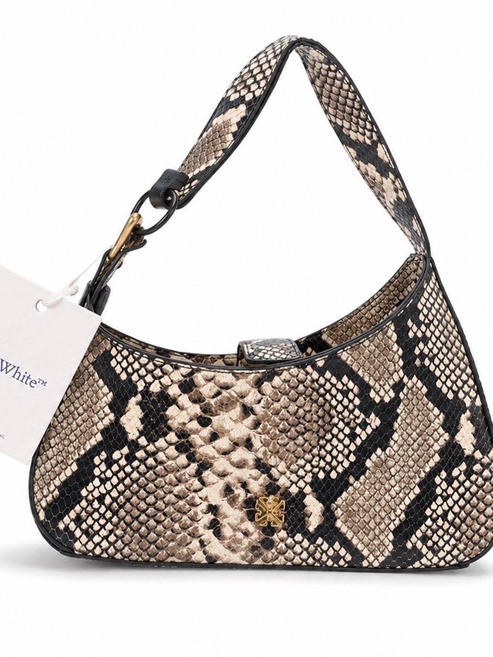 Off White Snake Print Shoulder Bag in Neutral Beige